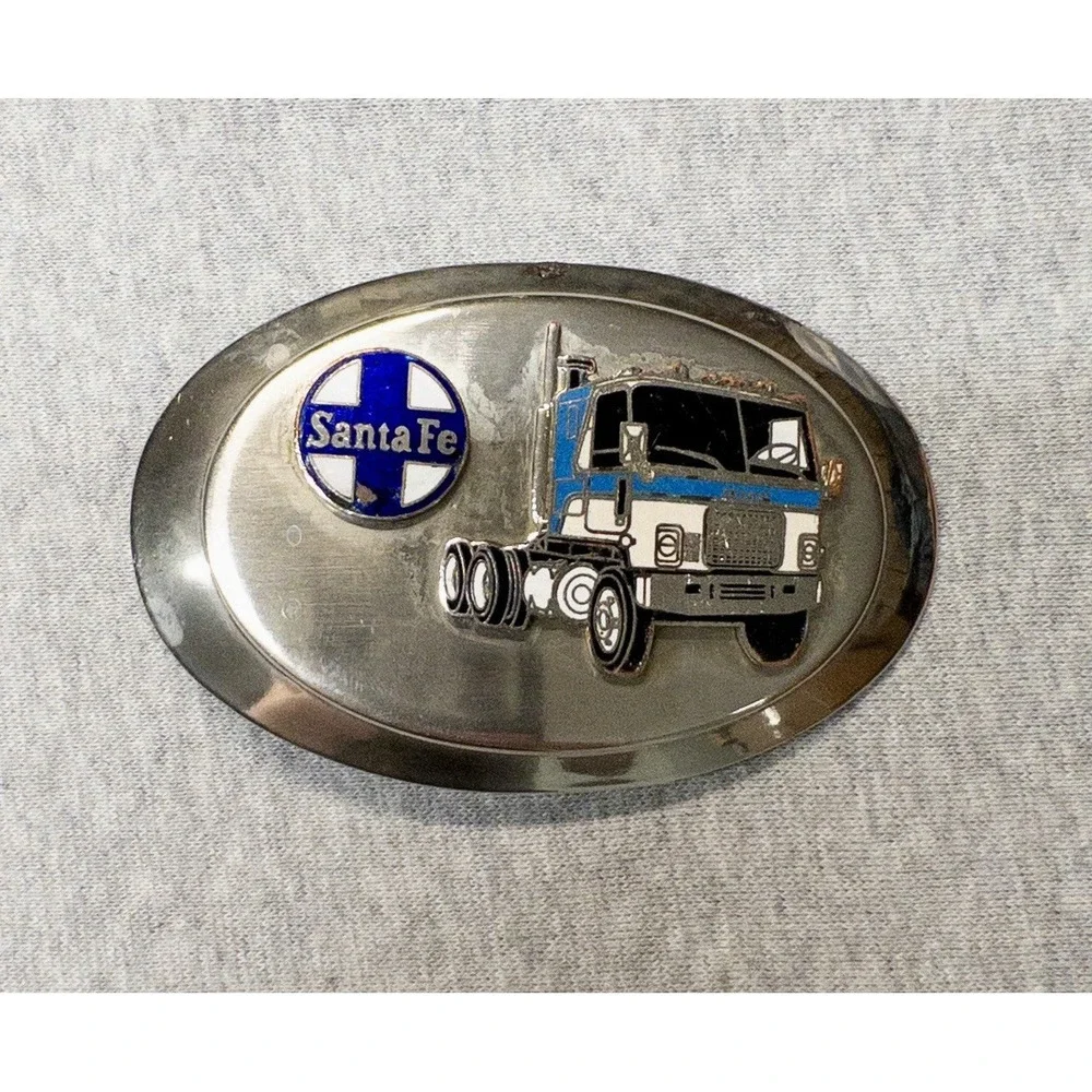 Vtg GMC Santa Fe Western Belt Buckle Silver Toned 3.25
